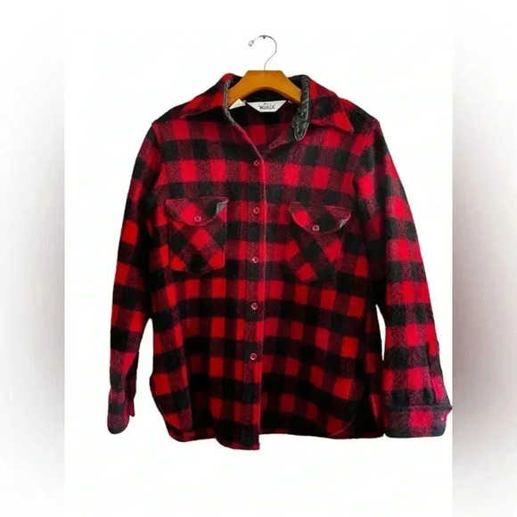 VTG Woolrich Buffalo Plaid Wool Mackinaw Cruiser Hunting Jacket Sz 18 - Picture 2 of 14